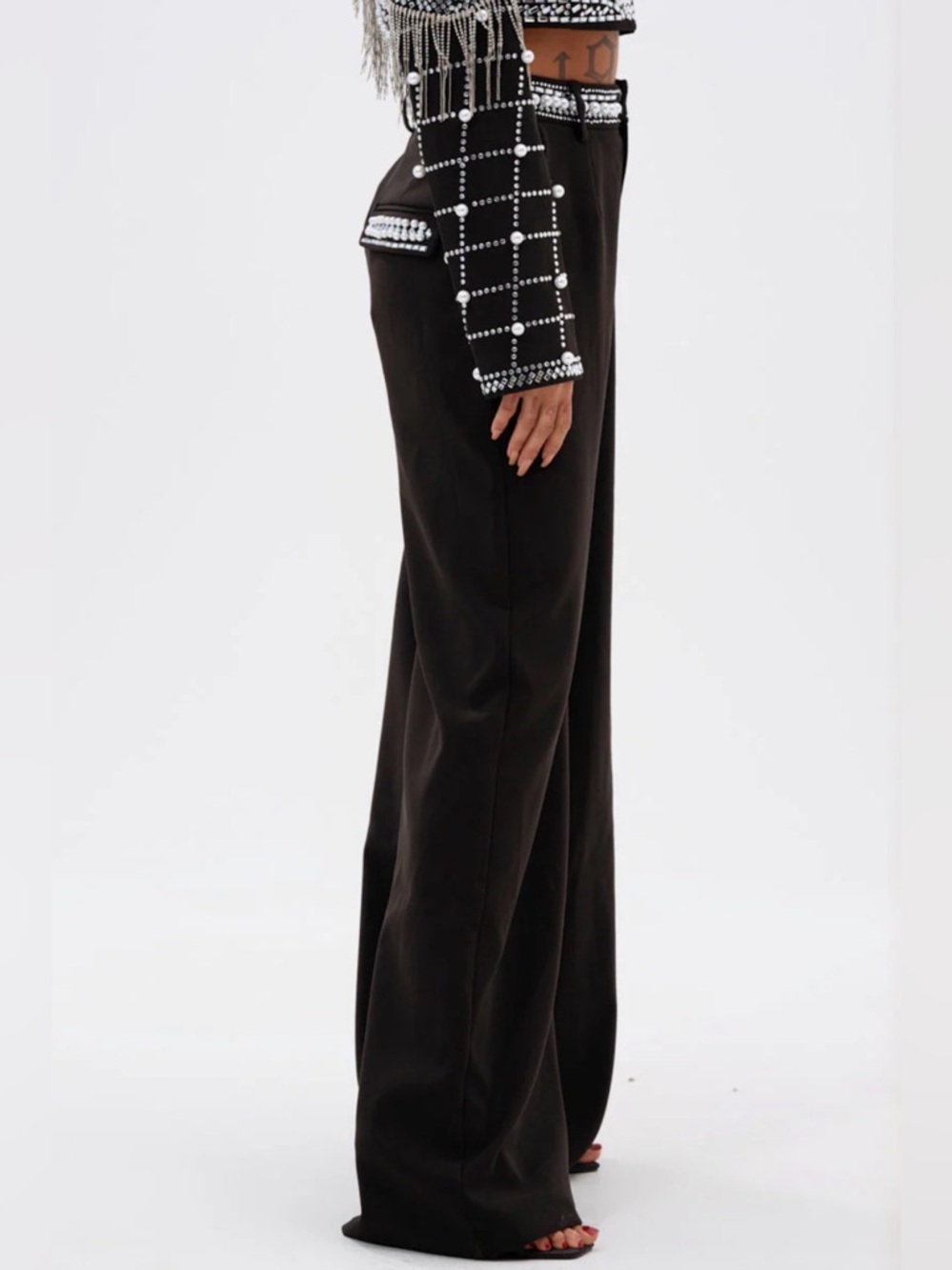 Akira Embellished Dirty Martini Wide-Leg Black Women's Trousers - Picture 2 of 5